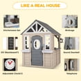thumbnail image 3 of AiKidKit Kids Outdoor Playhouse, Wooden Playhouse with Play Kitchen, Working Doorbell, Bird Cage, Pet Door, Backyard Casa de CampañA Para NiñOs Country Style, Gray & Beige, 3 of 12