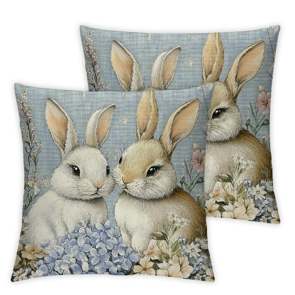 Easter Rabbit Easter Eggs Hydrangea Blue Throw Pillow Covers, Eucalyptus Leaves Cushion Case Decoration for Sofa Couch
