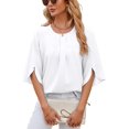 thumbnail image 3 of Nuevo estilo de verano, cuello redondo, blusa de gasa de Color sólido con camisa de media manga, Tops para mujer, 3 of 5