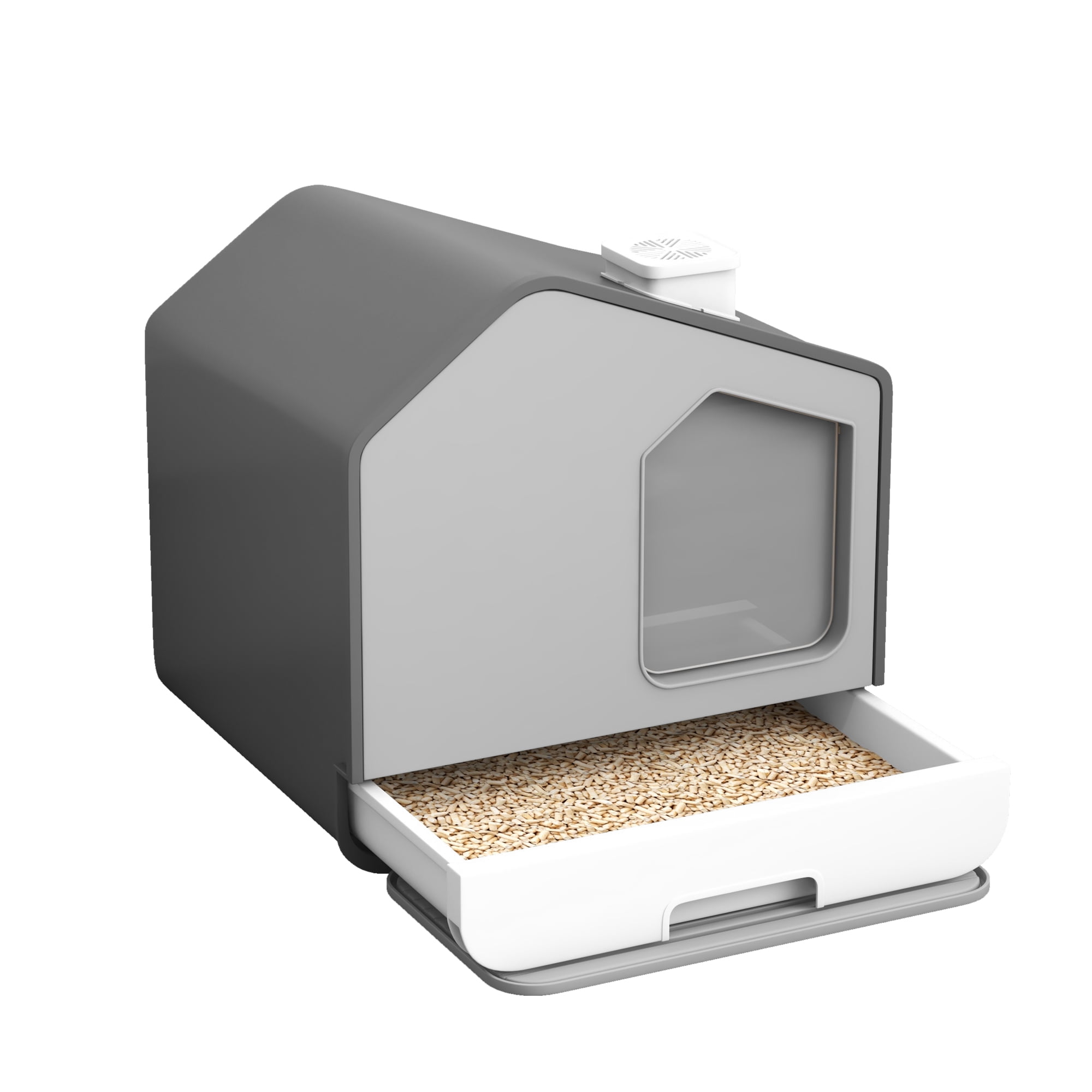 Uforic Extra Large Enclosed Cat Litter Box with Mat and Litter Scoop,Cat Toilet Box with Lid Drawer Type Easy to Clean,Gray