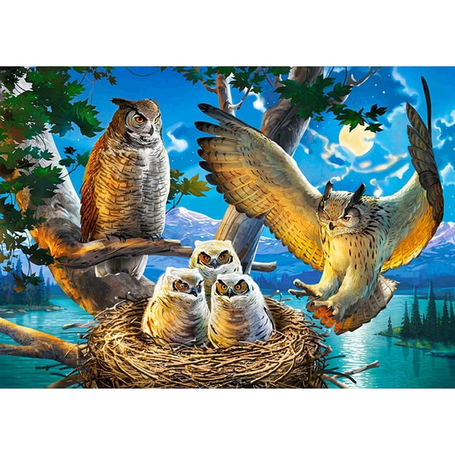 Pintura de diamante (DE6553) DIY Kit de bricolaje Familia de búhos Cuadro de arte de diamantes de imitación redondo completo 40x50cm Hugtrwg Para estrenar