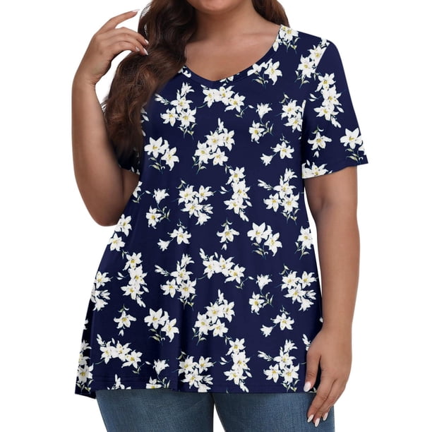 Fiudx Liquidación de Ahorros de Verano Camiseta Informal de Manga Corta con Cuello En V para Mujer, Blusa Lisa, Talla Grande, a La Moda