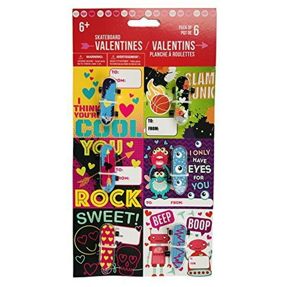 Happy Valentines Day Pack Of 6 Valentines Paired With Mini Skateboards