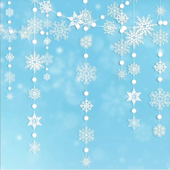 Cheerland Winter Wonderland Snowflake Garland for Christmas & New Year, 4 Pcs, 30ft in Total