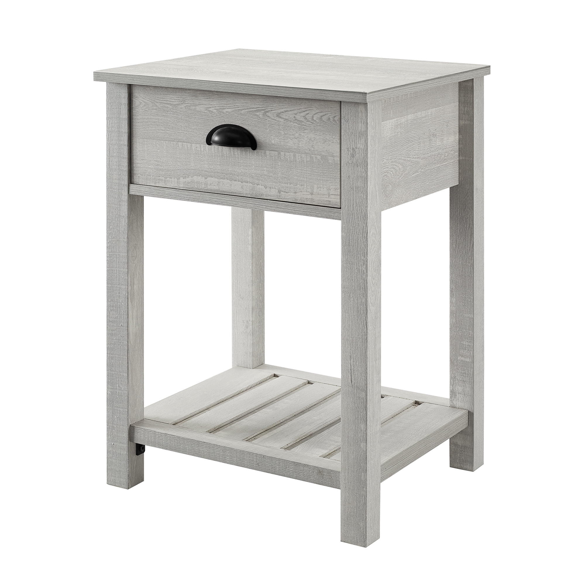Walker Edison Modern Farmhouse 1 Drawer End Table, Stone Grey