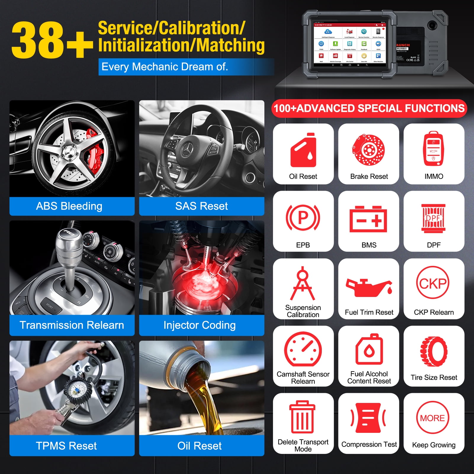 LAUNCH X431 PRO TT 2024  Bidirectional Car Scan Tool with New DBSCar VII Connector, Full System Diagnostic Scanner, CANFD DoIP, 38+ Reset, FCA AutoAuth,VAG Guide