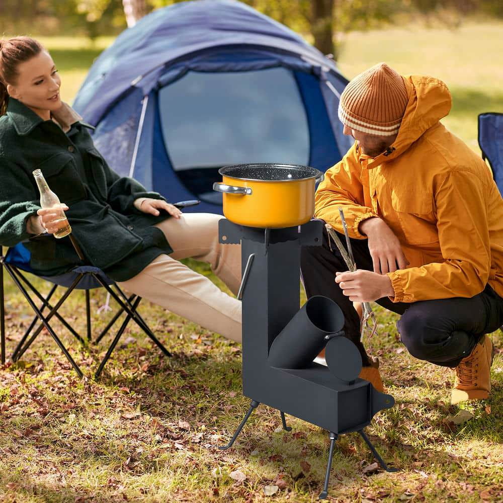 Barara King Outdoor Cooking Burner, Camping Stove, Foldable Camping Rocket Stove, Black, 9.44"D x 17"W x 22"H