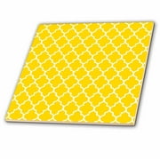 3dRose Yellow quatrefoil pattern - contemporary Moroccan tiles - modern white geometric clover lattice - Ceramic Tile, 4-inch