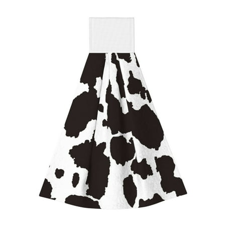 

Easygdp Cow Skin 2 Kitchen Hand Towels Hanging Tie Towels Fast Drying Dish Cloth with Loop for Bathroom Restroom Home Decor