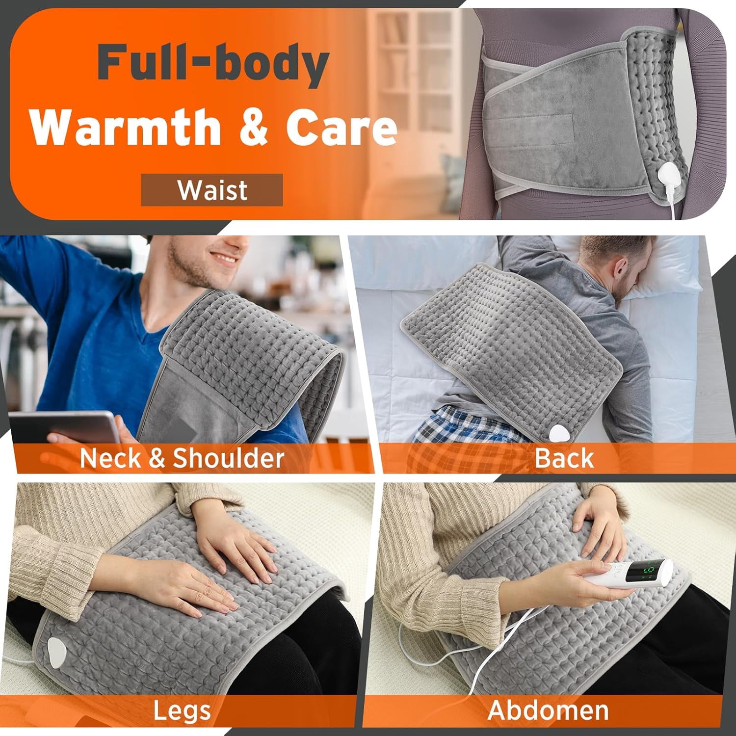 Heating Pad for Back,  Electric Wrap Around Heating Pad for Period Cramps Lower Back Neck, Machine Washable Heat Pad with LCD Controller, 9 Heating Levels, 4 Gears Timing,12"x50"