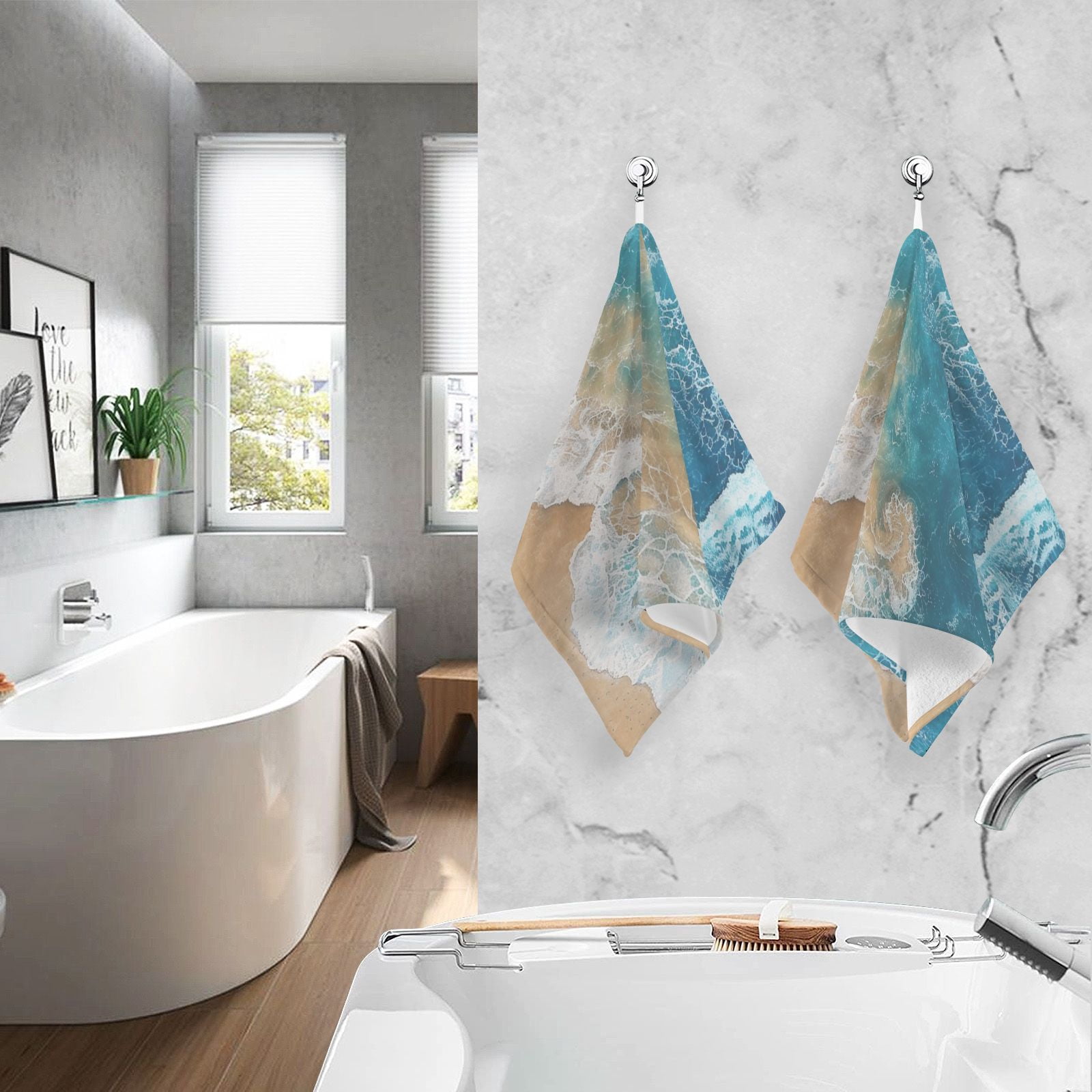 Beach Ocean Hand Towels Cotton Bath Towels Large Face Towels Absorbent for Bathroom 2 Packs