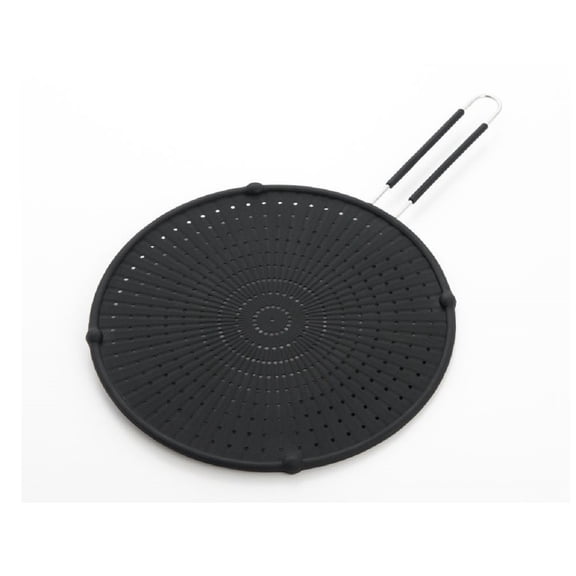 ExcelSteel - 13" Black Silicone Splatter Screen W/ Non-Slip Grip, Stainless Steel