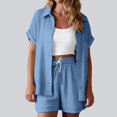 thumbnail image 2 of QGJZVUNL Cotton Linen 2 Piece Sets for Women Summer Clothes Short Sleeve Button Down Shirts and Drawstring Shorts Lounge Outfits Size 2XL, 2 of 6