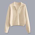 thumbnail image 2 of Women's Solid Color Lapel Knit Cardigan High Grade Zipper Sweater Short Stylish Comfortable Lightweight Soft Casual Outerwear, 2 of 2