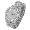 thumbnail image 4 of Charles Raymond Mens Gold Big Rocks Bezel Blood Red Dial with Roman Numerals Fully Iced Out Hip Hop Wristwatch w/Cuban Chain Bracelet & Ring ST10327SET3PC (9,Silver), 4 of 6