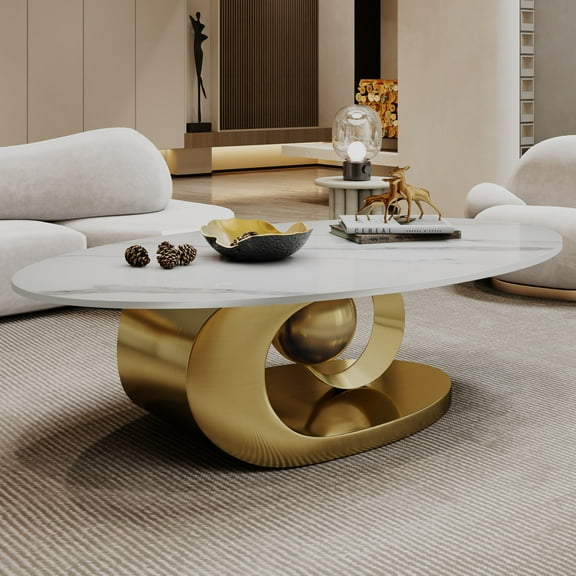 Modern Sculptural Stainless Steel Base Coffee Table with White Marble Top – Durable, Heat-Resistant & Stylish for Industrial Spaces