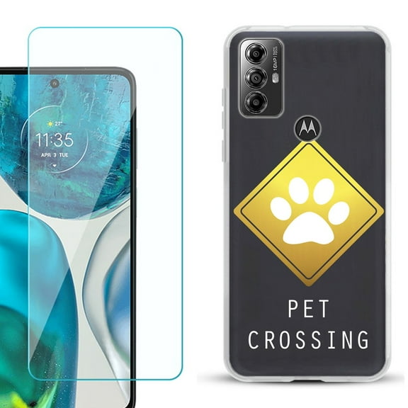 OneToughShield ® for Motorola Moto G Play 2023 Shockproof Fashion Phone Case, with Tempered Glass Screen Protector - Pet Crossing
