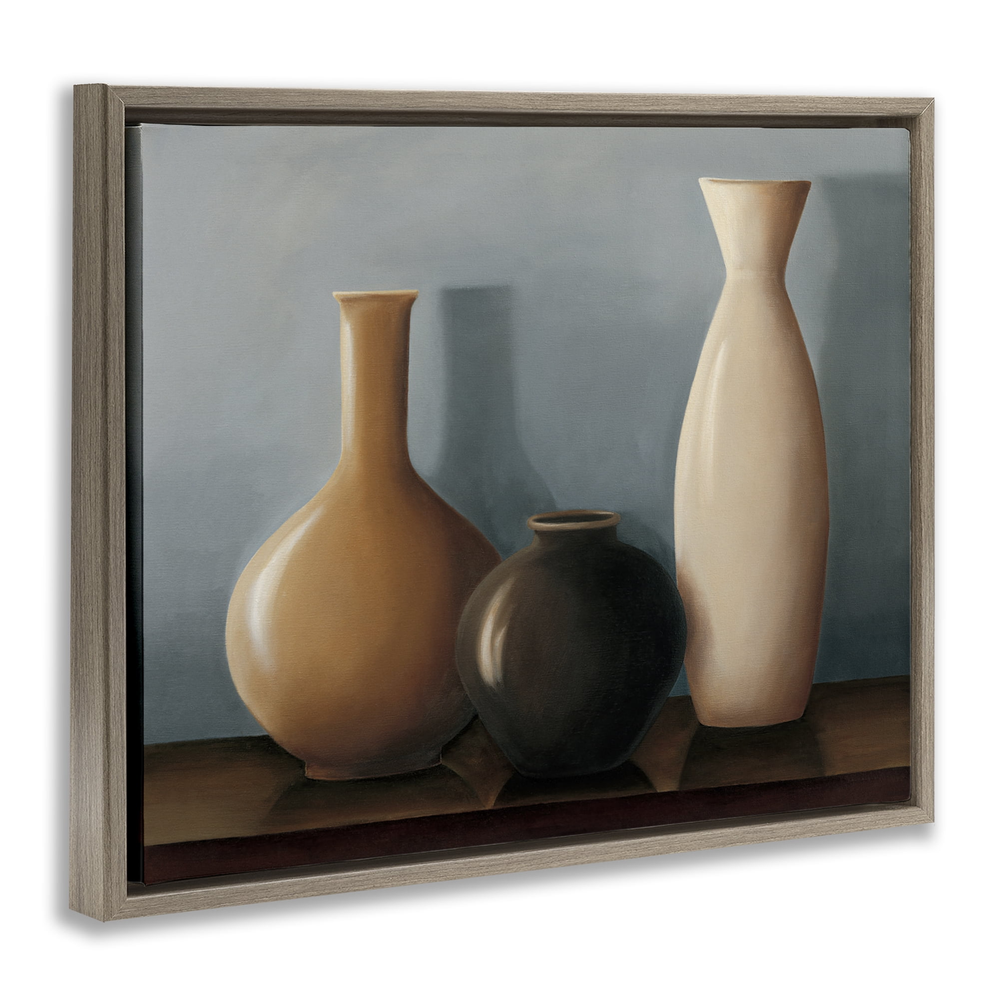 Stupell Industries Rustic Pottery Still Life Furniture Painting Brown Floater Framed Canvas Art Print Wall Art, 21 x 17