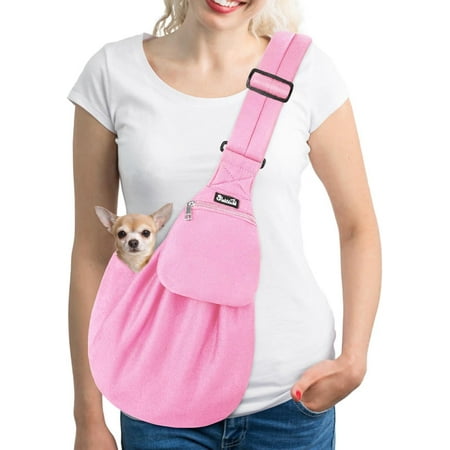Hgudesign Pet Sling  Hand Free Dog Sling Carrier Adjustable Padded Strap Tote Bag Cn Shoulder Bag Front Pocket Safety Belt Carrying Small Dog Puppy Mane Washable (BN  S)