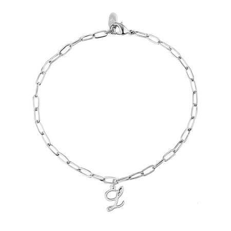 Personalized Planet Women's Sterling Silver Script Initial Charm Paperclip Chain Bracelet