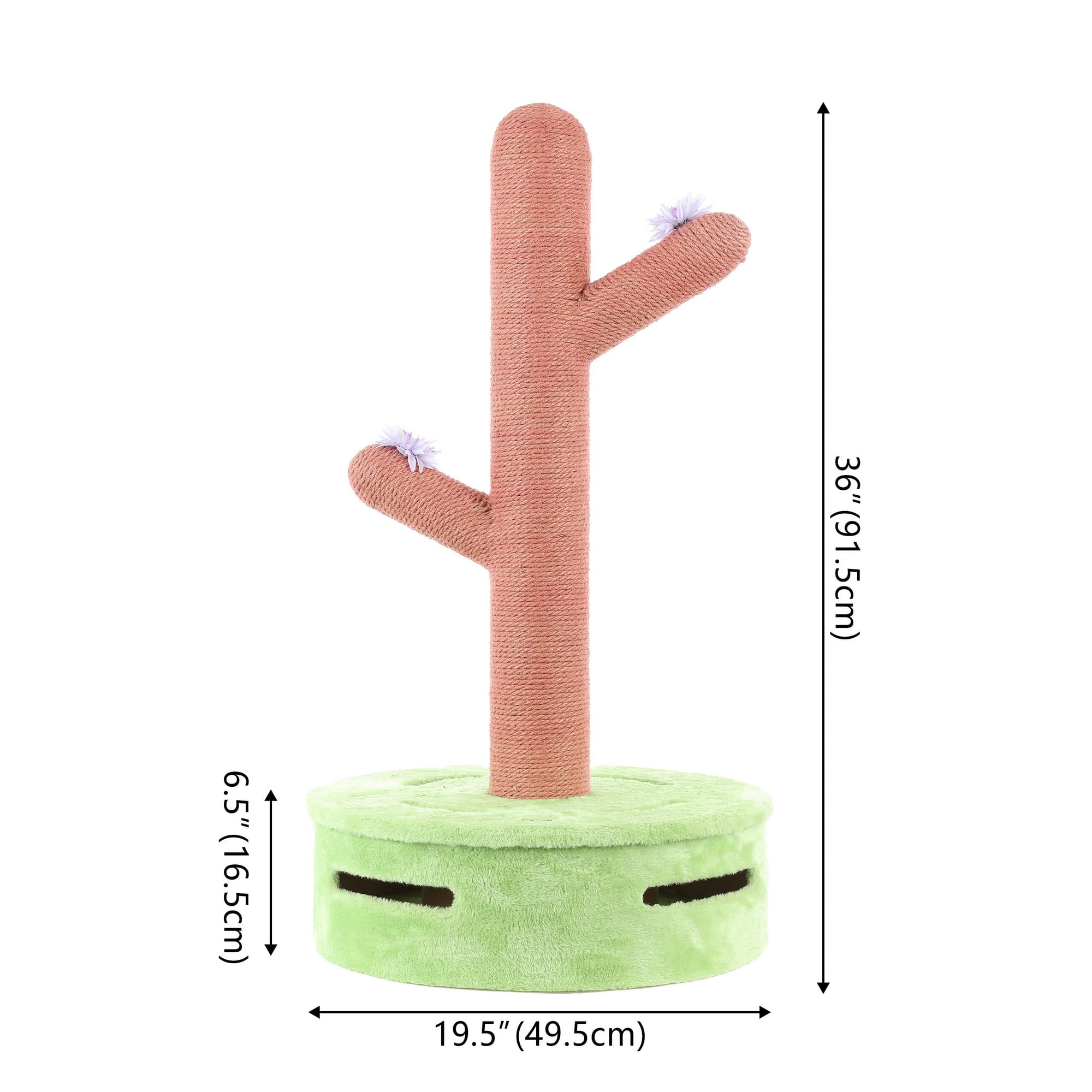 THE LICKER STORE Rosa 36" Modern Jute Cactus Cat Scratching Post with Flower Toys and Built-In Bell Toys, Pink/Green, CTR1004A