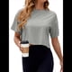 thumbnail image 3 of Camiseta de Hombros Caídos para Mujer, Camiseta Corta de Media , Cuello Redondo, Corta, Tops Casuales de Verano Lisos. Gris L, 3 of 9
