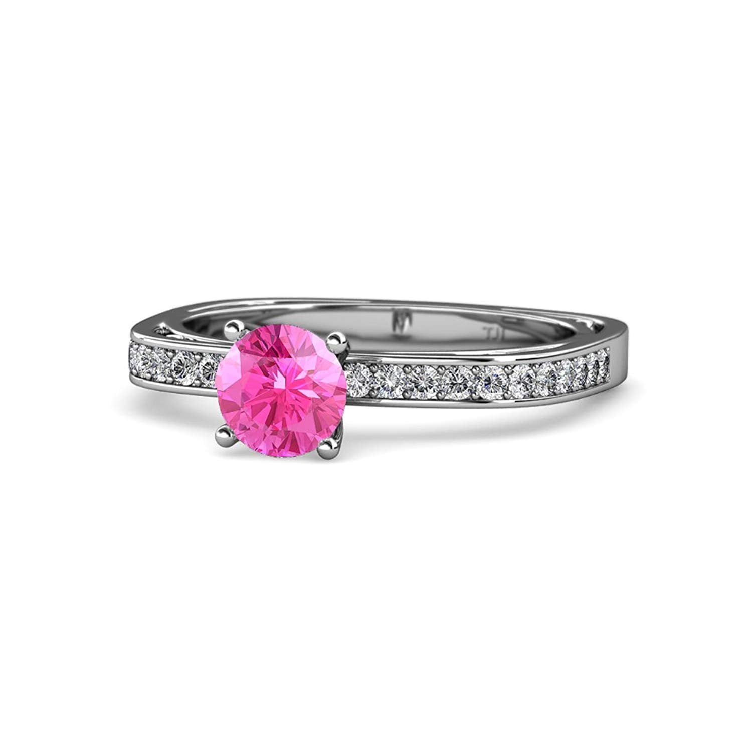 Pink Sapphire and Diamond (SI2-I1, G-H) Euro Shank Engagement Ring 1.05 ct tw 14K White Gold.size 4.5 by TriJewels