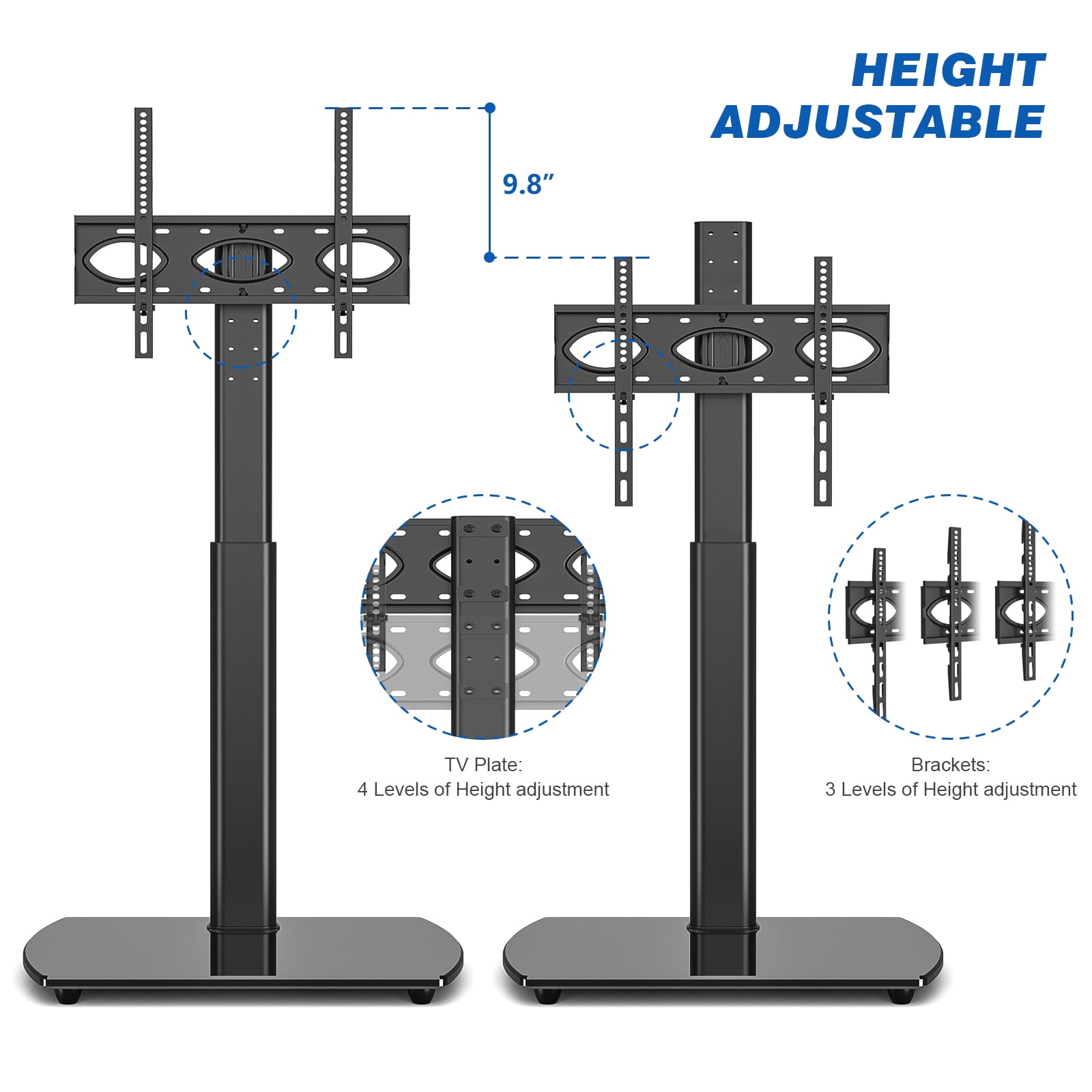 RTVR Black TV Floor Stand with Swivel Mount for 65 inch Flat Screens, Roku TV Stand Legs for Bedroom