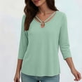 thumbnail image 4 of ClodeEU Women's V Neck 3/4 Sleeve Blouse,Casual Solid Color Top with Keyhole Neck Mint Green,Women's Plus S, 4 of 7