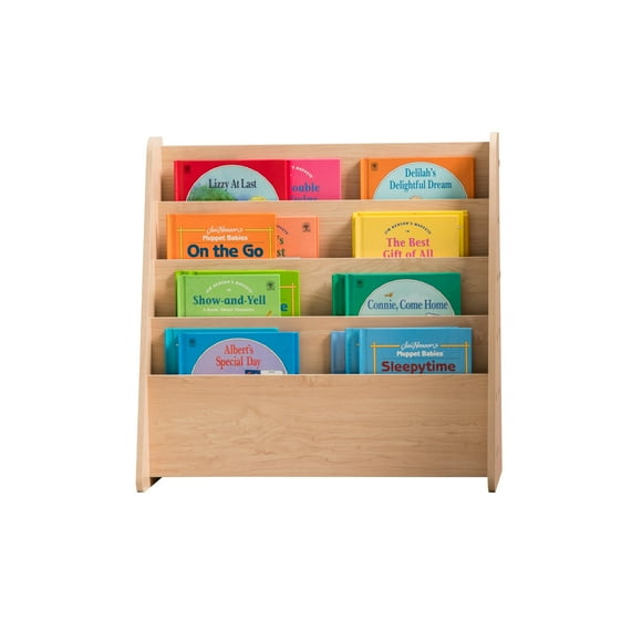 IRIS USA Wide Wooden Magazine Rack, 4-Pocket Periodical Book Sketchbook Stand with Deep Compartments for Living Room Bathroom Kids Room Classroom Office, Light Brown