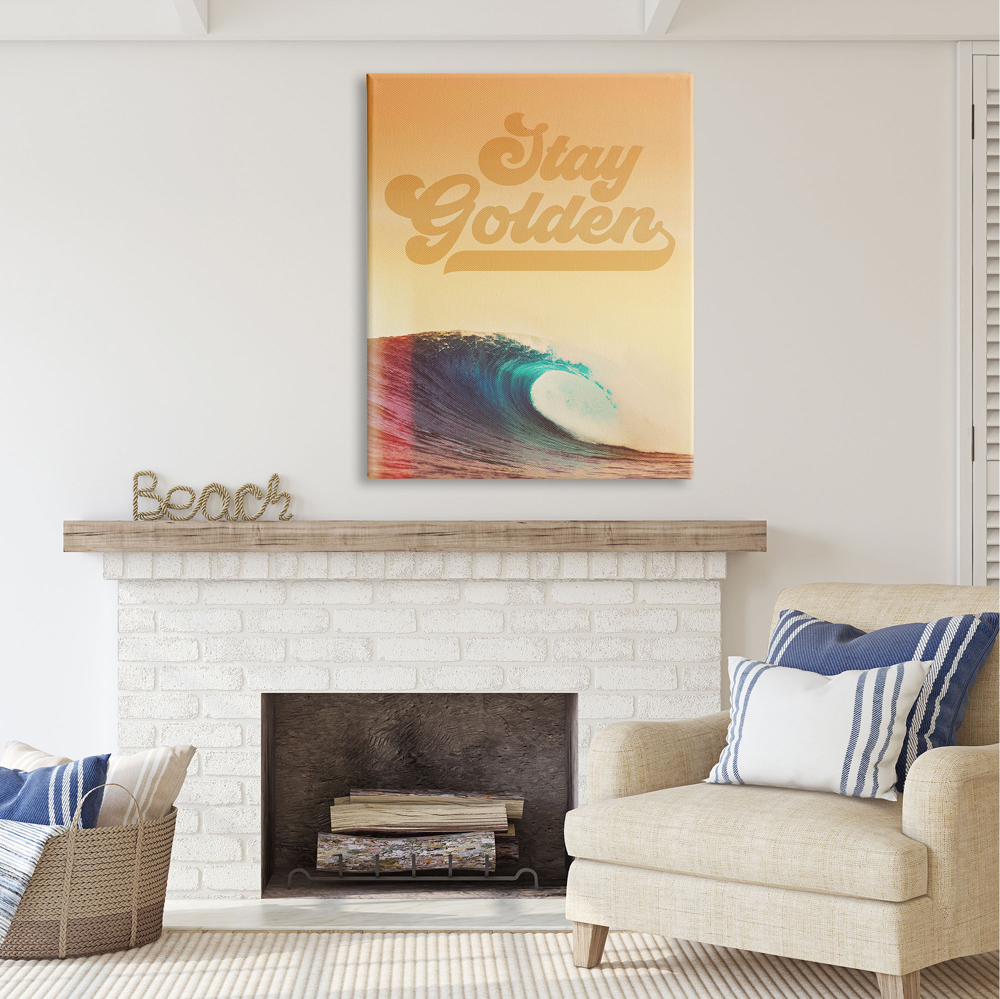 Stupell Industries Stay Golden Beach Waves Nature Painting Gallery Wrapped Canvas Print Wall Art, 36 x 48