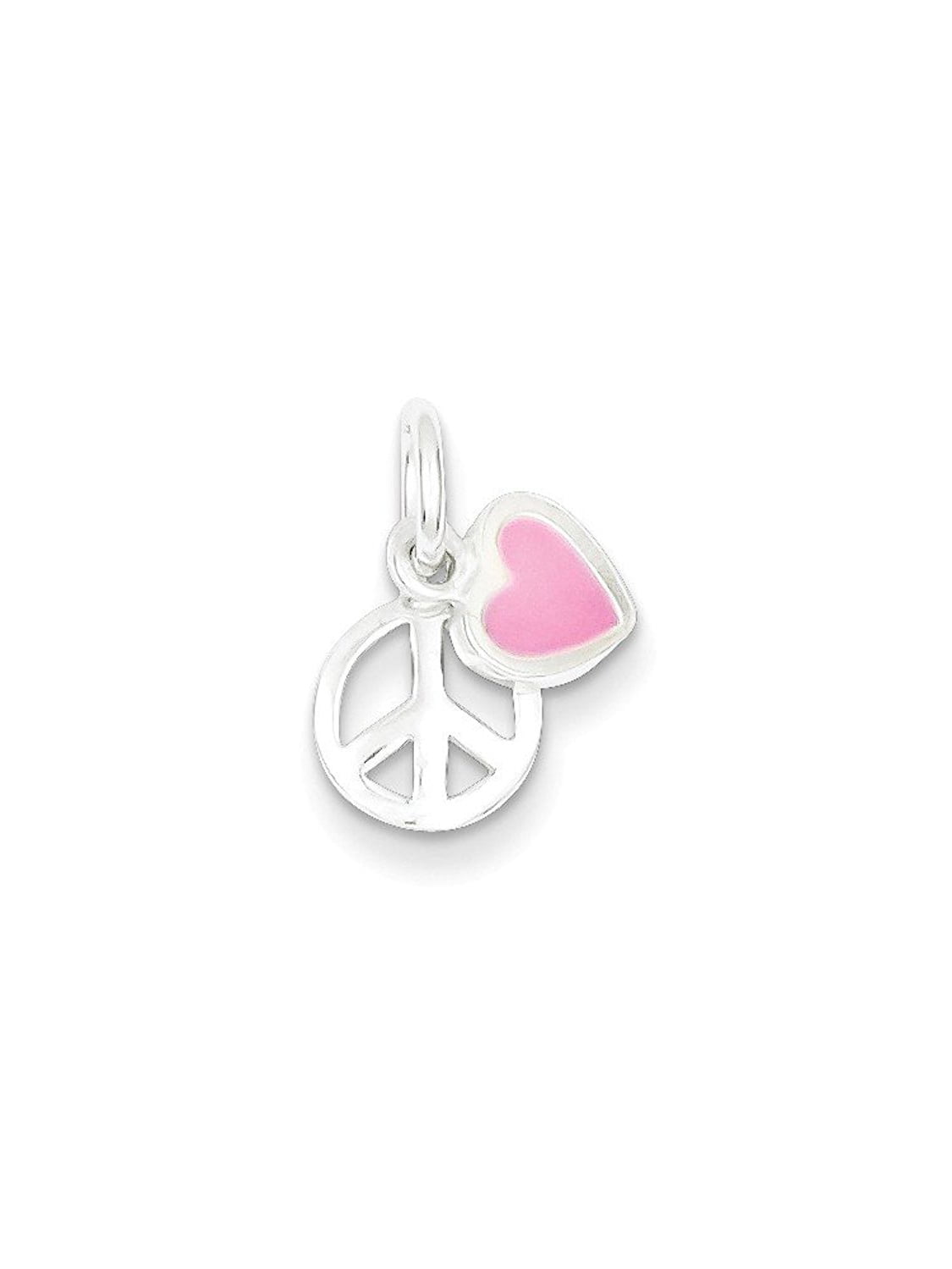 11mm Height x 8mm Width Solid 925 Sterling Silver Peace Sign Sign with Pink Enamel Love Heart Pendant 
