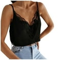 thumbnail image 5 of Oversized Tshirts for Women Dressy Camisole Women Leather Shirt Girls Adventure Top Athletic Tops Set Baggy Top Women's Fashion Printing Lace Splicing V-Neck Suspender Vest Blouse Black M, 5 of 6