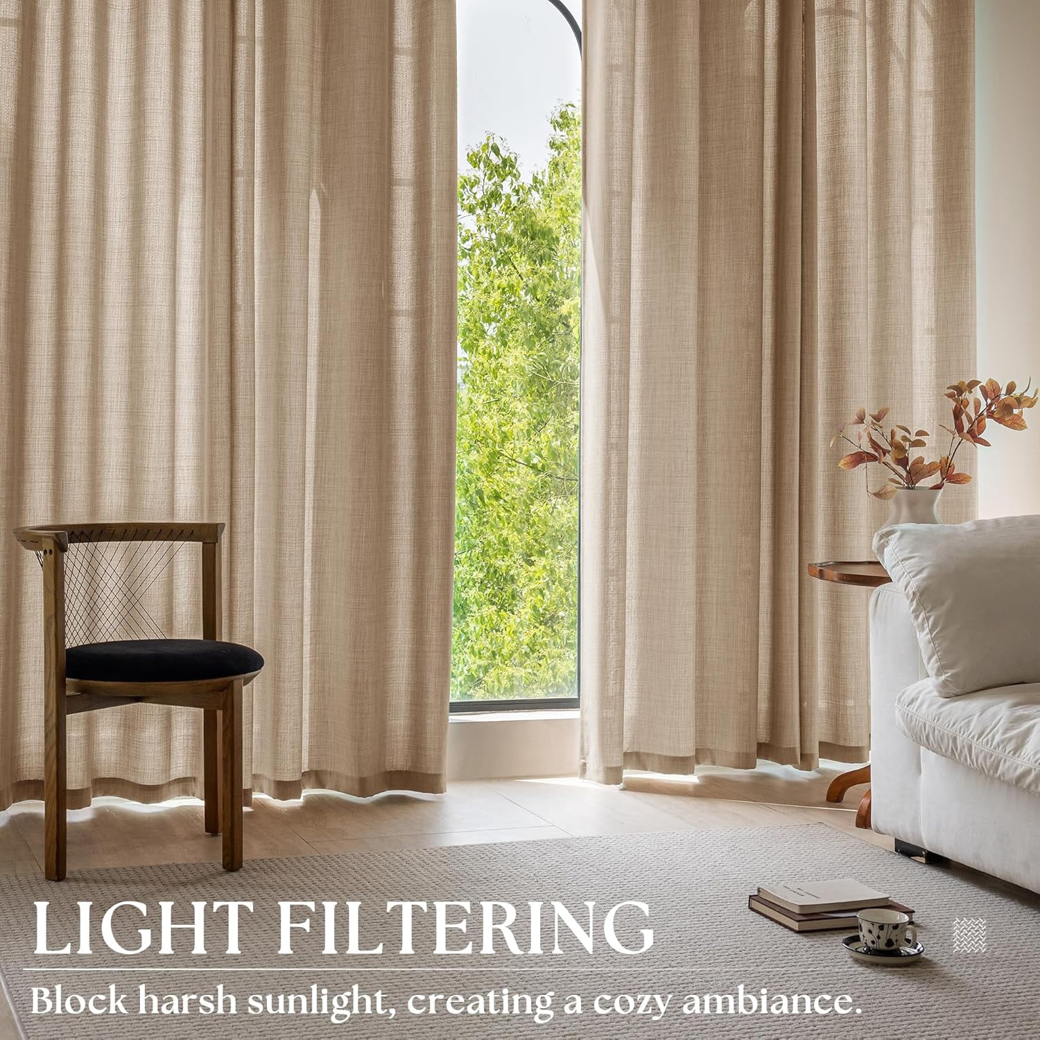 80 Inch Long Taupe Living Room Curtains for Window Treatments Grommet Neutral Farmhouse Style Light Filtering Thick Linen Sheer Bedroom Curtains Drapes 80 Inch Length 2 Panels Set Burlywood Birch
