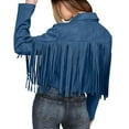 thumbnail image 4 of Baqcunre Women's Fashion Solid Color Fringe Suede Leather Jacket Motorcycle Short Jacket Women Clothing Leather Jacket Crop Tops for Women,Womens Winter Coats Dark Blue Xxl, 4 of 9
