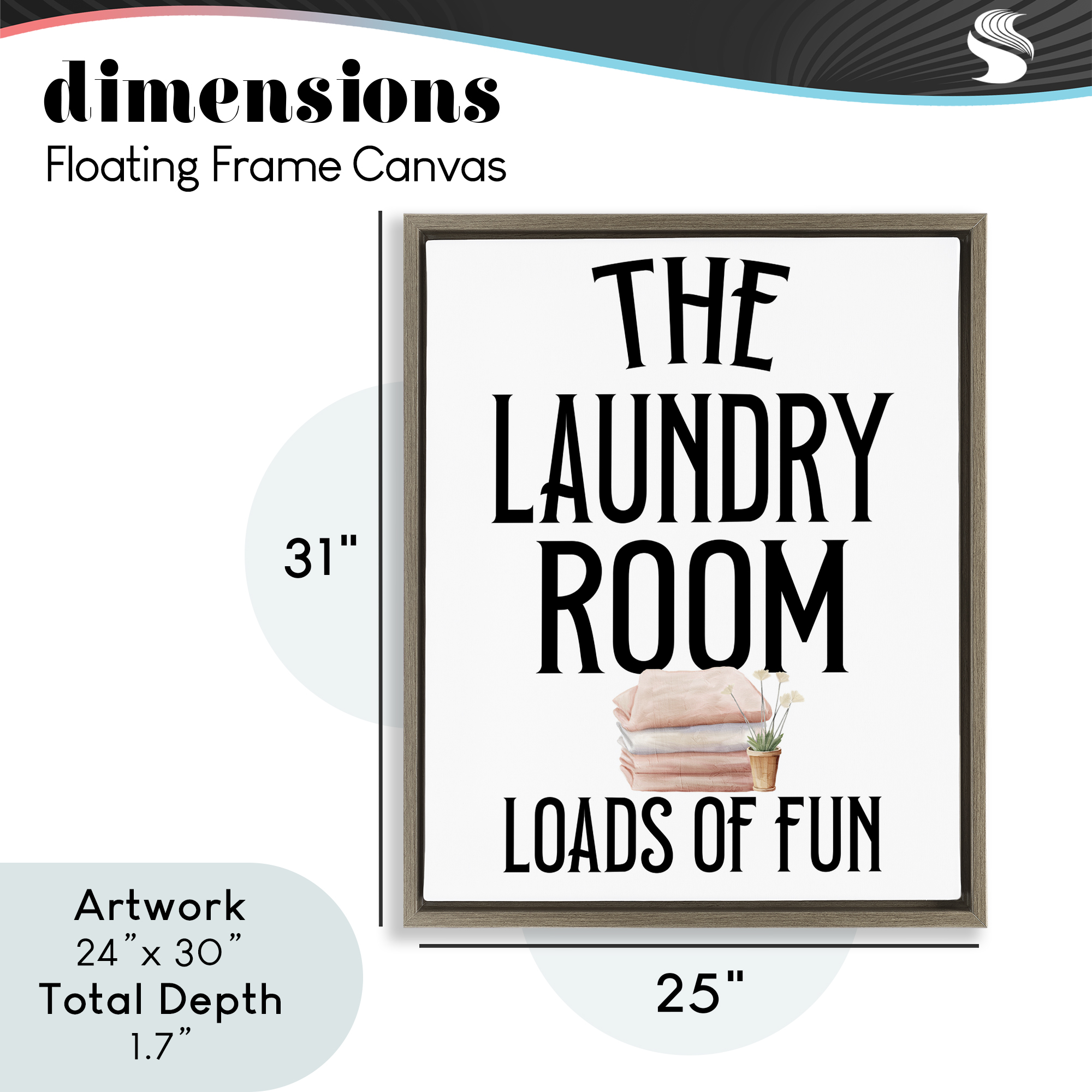 Laundry Room Fun Minimal Brown Framed Floater Canvas Wall Art, design by Kim Allen