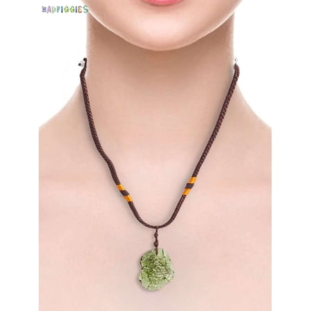 BadPiggies Natural Crystal Green Gem Moldavite Meteorite Glass Necklace Pendant Stone with Gift Box