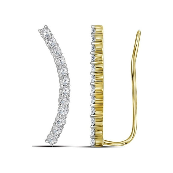 14kt Yellow Gold Womens Round Diamond Curved Contour Climber Earrings 1 Cttw