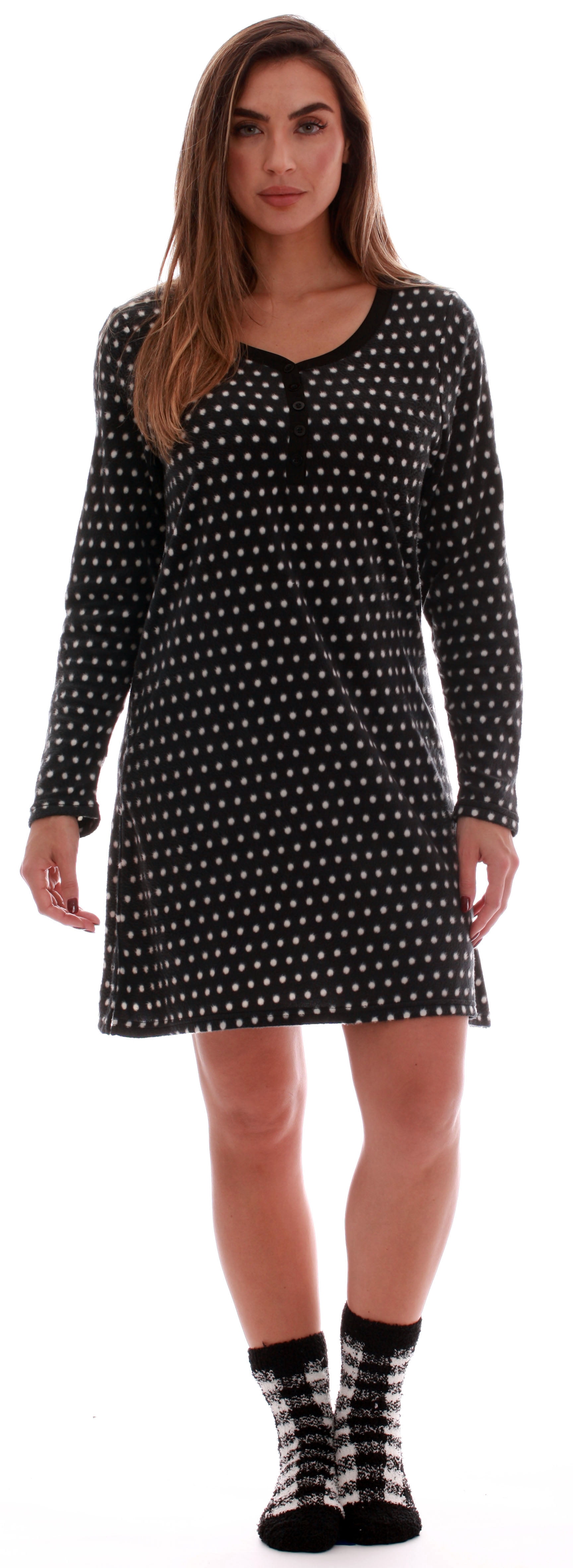 Just Love Womens Ultra-Soft Sleep Shirt Nightgown with Matching Fuzzy Socks (Small Dot, Medium 