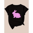 thumbnail image 3 of Camiseta de manga corta para mujer, camisetas tipo túnica, trajes de regalo cómodos, ropa deportiva, camisetas de verano, camiseta básicaEaster-Inspired Glittery Pink Bunny Print Casual Fashion Top, 3 of 7