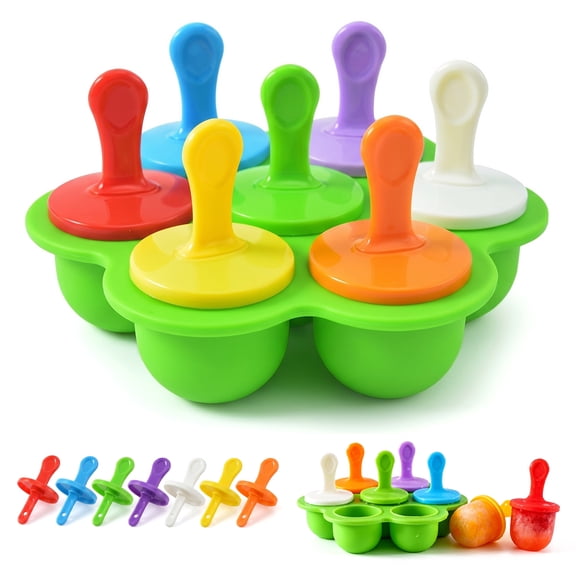 Dengmore Silicone 7-hole Popsicle Mold With Lid Colorful Diy Ice Cream Mold Ice Tray for Kitchen