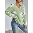 thumbnail image 4 of NACOjama Womens Long Sleeve Sweater V Neck Casual Loose Knit Top Green XL, 4 of 5