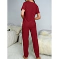 thumbnail image 3 of Defitshape Women's Summer Shorts Sleeve Pajama Pants Cinch Bottom Pant 2 Piece Lounge Cool Loungewear Crew Neck Home Elasthane Drawstring Nightwear Burgundy 8-10, 3 of 5
