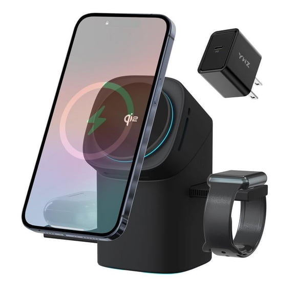 Three in one wireless charger, fast charging, Qi2 certified, suitable for, iPhone,iWatch, AirPods headphone charging stations, touch pop-up charging, easy to carry wireless charger,Wireless Multi