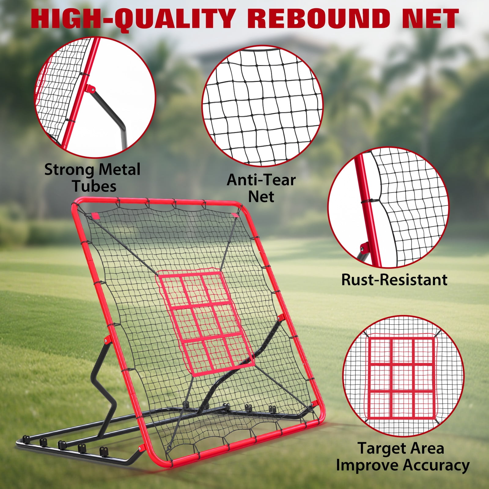 Baseball Rebounder Net, 4x4.5FT 5 Adjustable Angles Baseball Bounce Back Net with UV Resistant, Pitchback Trainer for Ground, Line Drive & Fly Balls