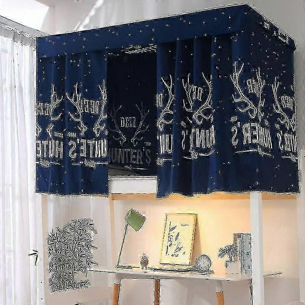 Bed Curtain for College Dormitory - Printed Single Bed Shade with Rope & Clasp, Fits 4/4.5 Inch Bunk Beds