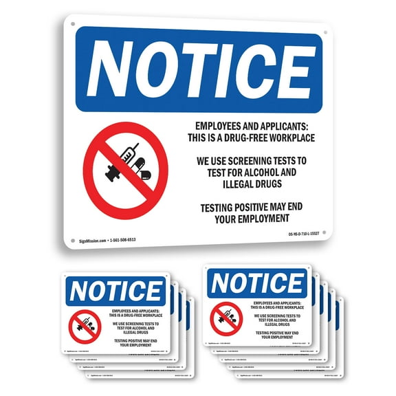 Drug OSHA Notice Aluminum Sign 10 Inch x 7 Inch - 10 Pack