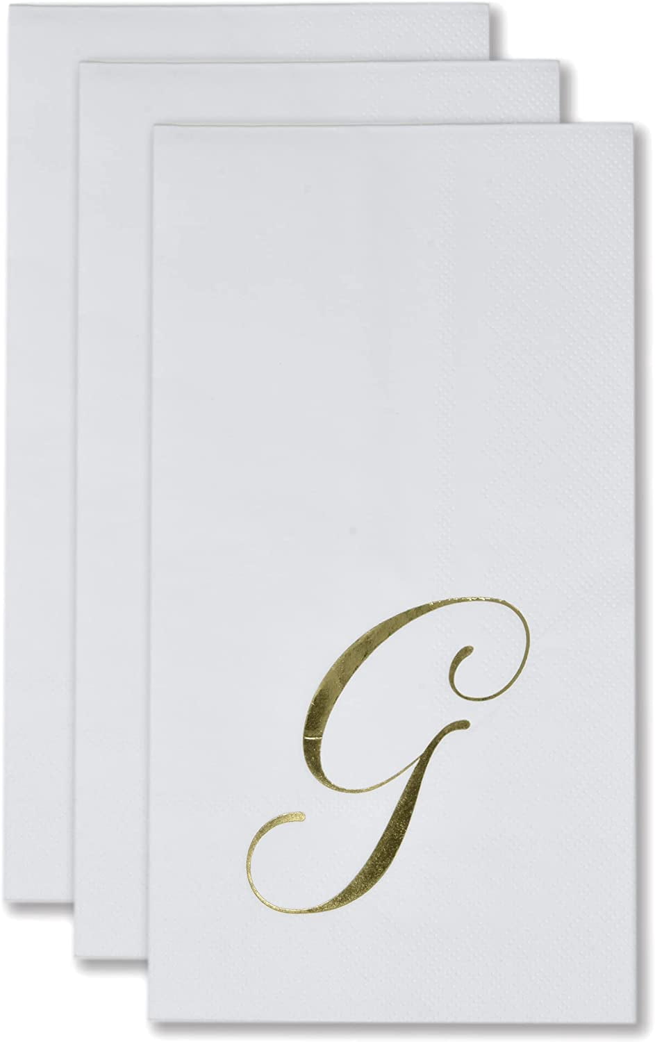 Gift Boutique Monogram Guest Napkins Letter G, Gold Foil Paper Napkins, 2-Ply Disposable, 100 Count, 15 x 12.75 in, White & Gold