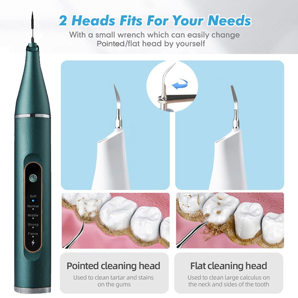 Seven-in-one true ultrasonic dental cleaner, with 5-speed function, made of ABS and PC - green