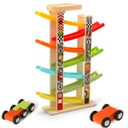 Toddler Toys for 1 2 3 Years Old, Wooden Car Ramp Racer Toy Vehicle Set with 7 Mini Cars & Race Tracks, Montessori Toys Craft Gift for Toddlers Boys and Girls